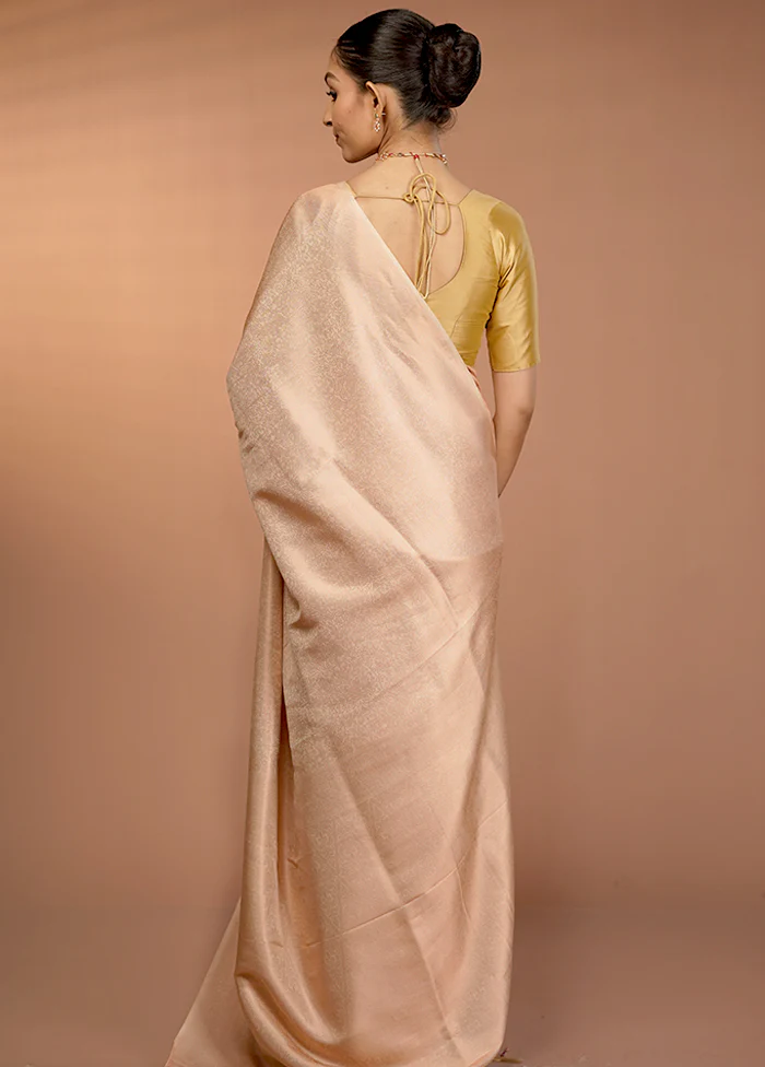 Cream Dupion Silk Saree With Blouse Piece - Image 3