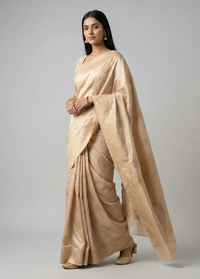 Cream Dupion Silk Saree With Blouse Piece