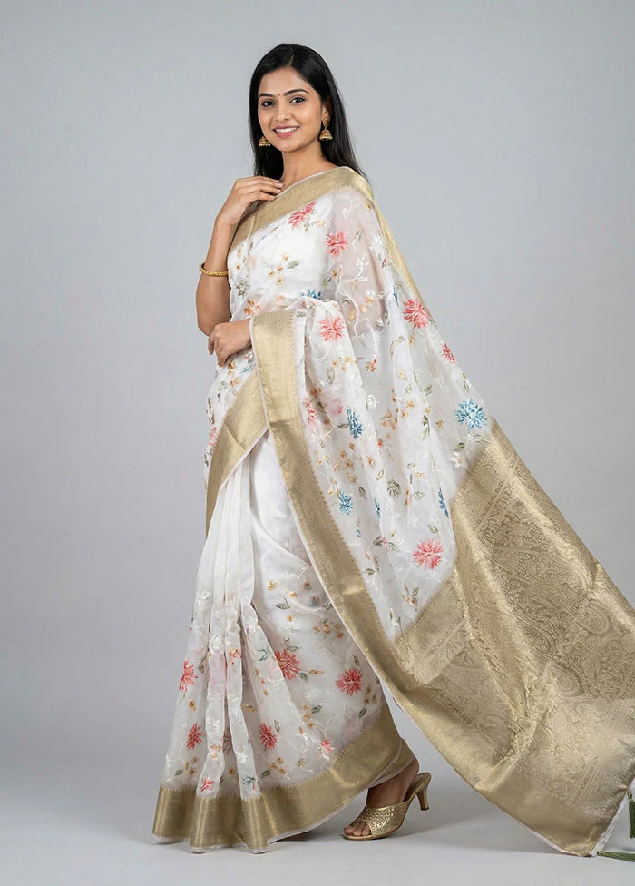 Cream Dupion Silk Saree With Blouse Piece