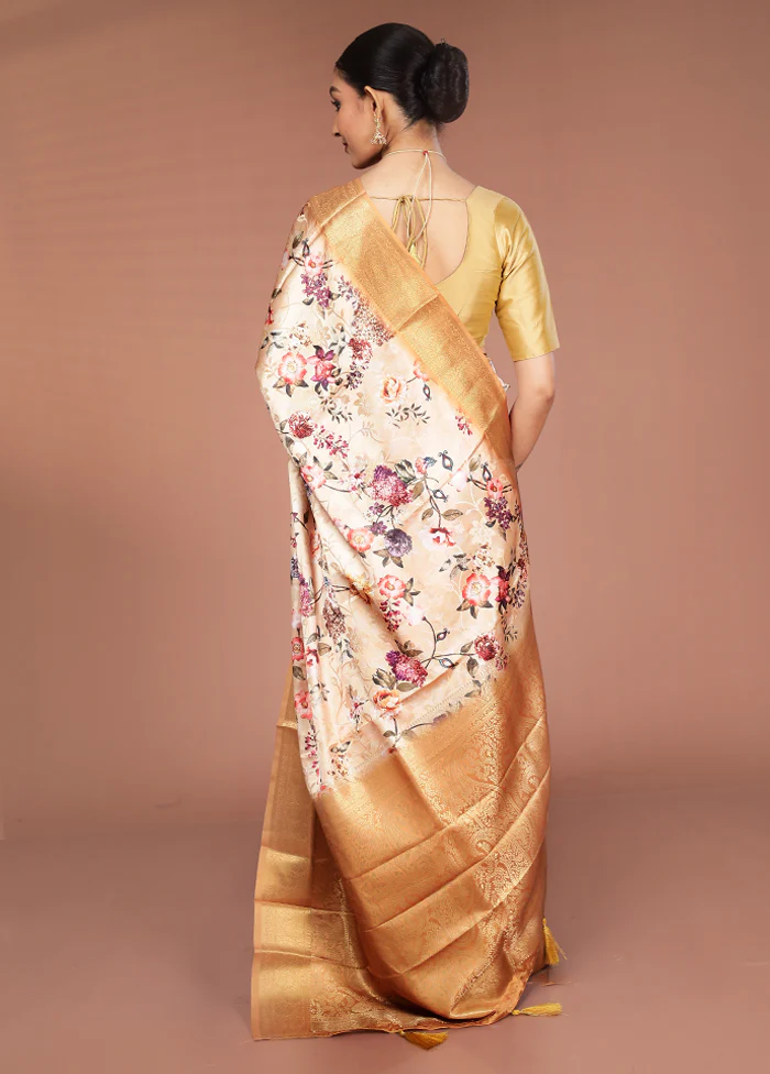 Cream Dupion Silk Saree With Blouse Piece - Image 3