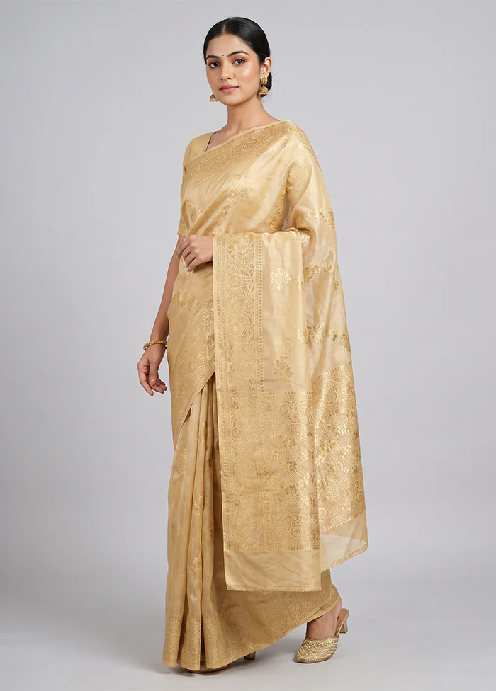 Cream Dupion Silk Saree With Blouse Piece