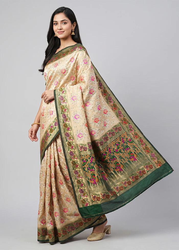 Cream Dupion Silk Saree With Blouse Piece