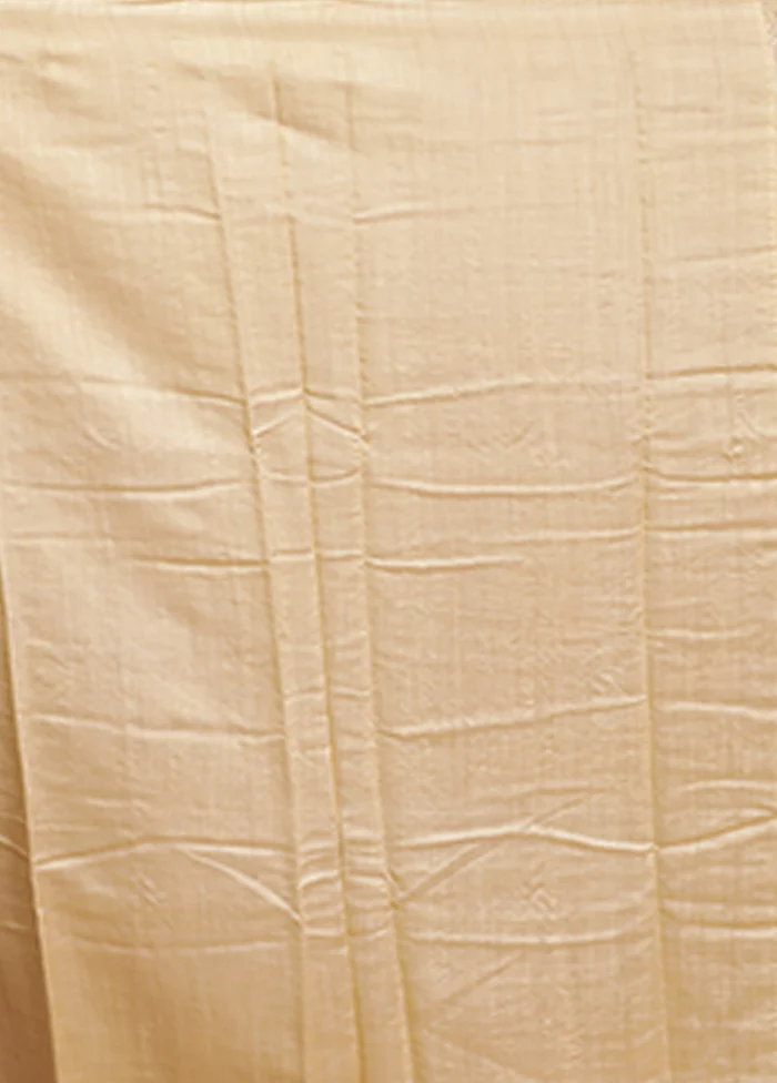 Cream Dupion Silk Saree With Blouse Piece - Image 5