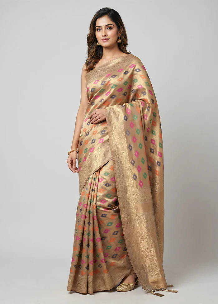 Cream Dupion Silk Saree With Blouse Piece