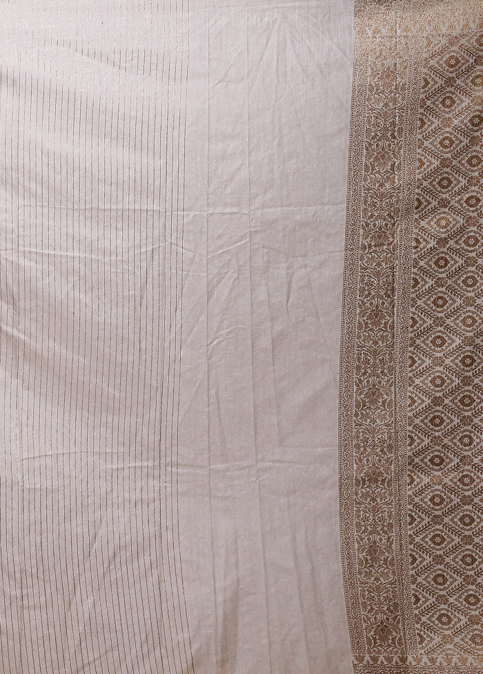 Cream Dupion Silk Saree With Blouse Piece - Image 4