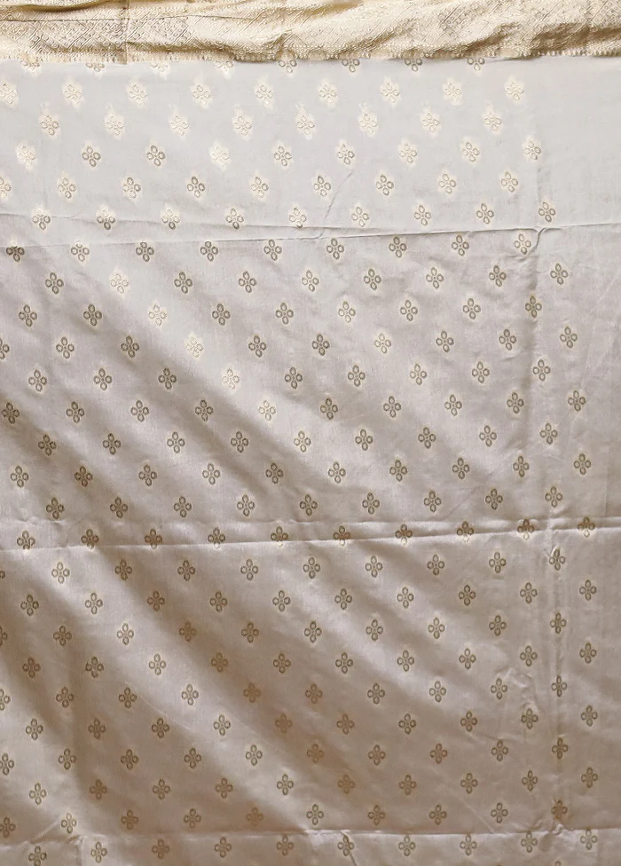 Cream Dupion Silk Saree With Blouse Piece - Image 5