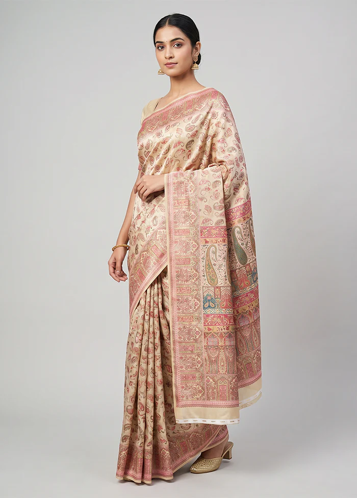 Cream Dupion Silk Saree With Blouse Piece
