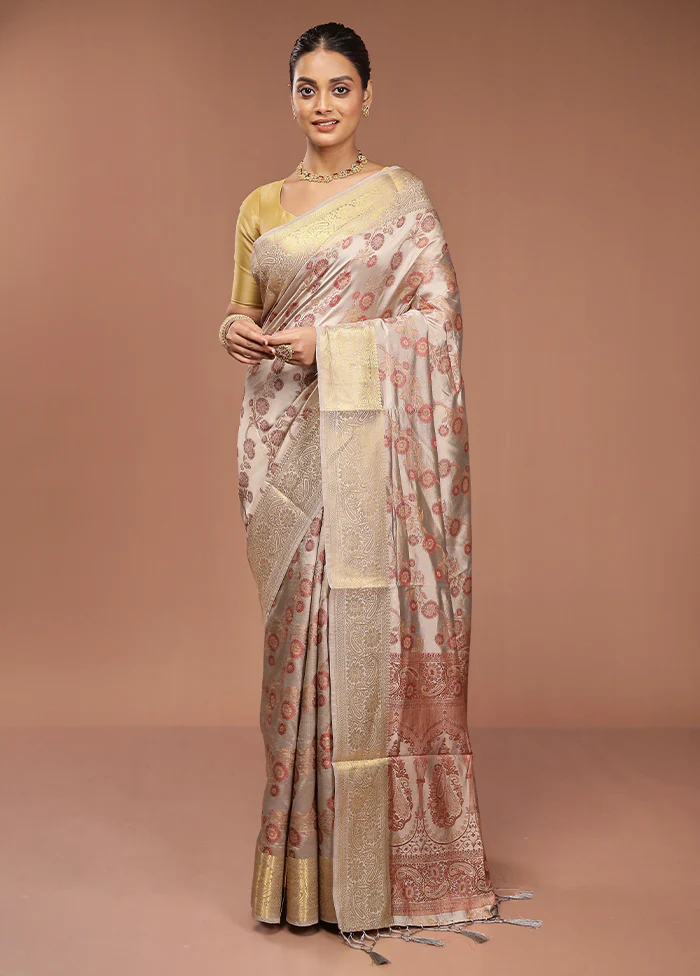Cream Dupion Silk Saree With Blouse Piece - Image 2