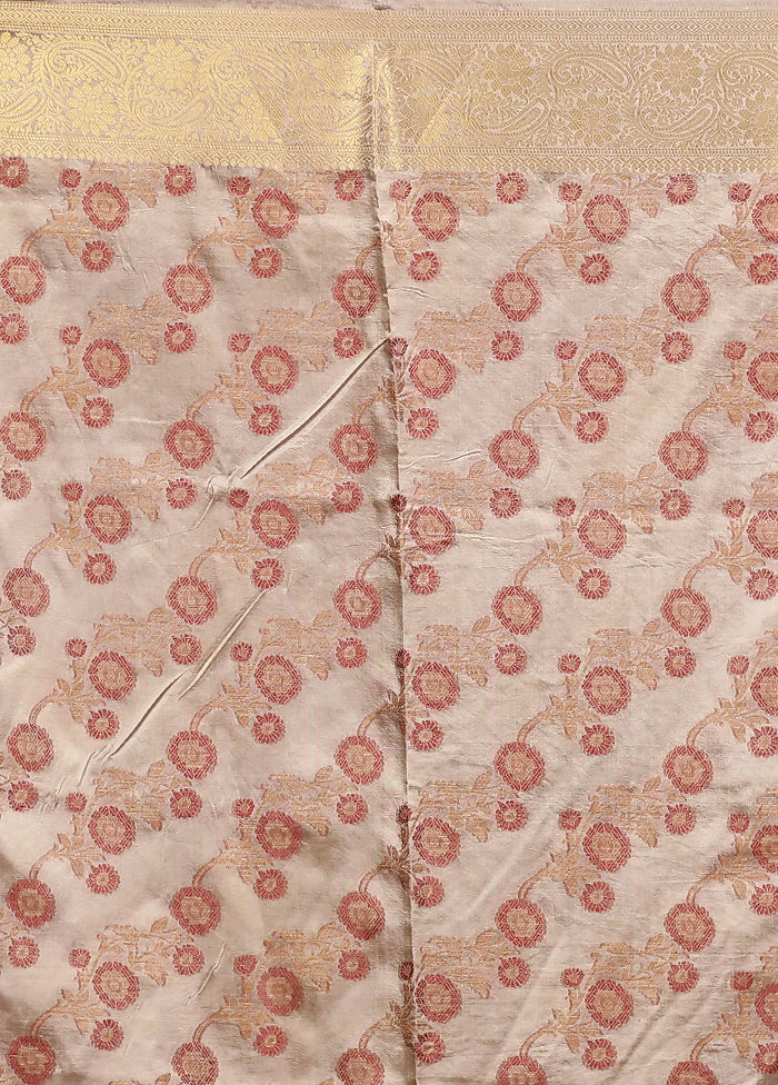 Cream Dupion Silk Saree With Blouse Piece - Image 5