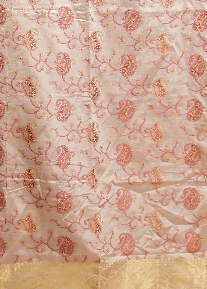 Cream Dupion Silk Saree With Blouse Piece - Image 5