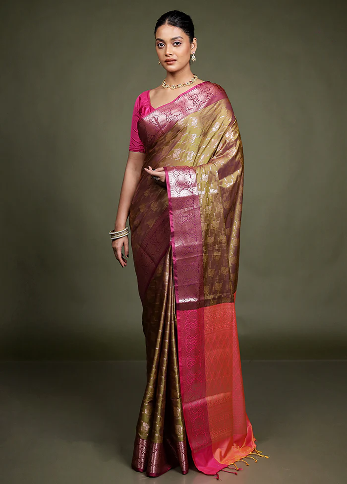 Cream Dupion Silk Saree With Blouse Piece - Image 2