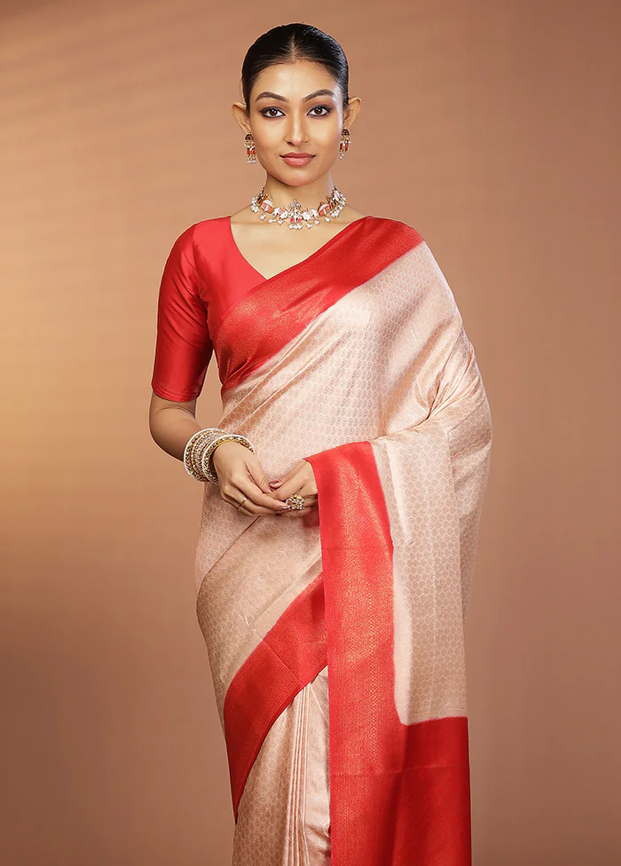 Cream Dupion Silk Saree With Blouse Piece
