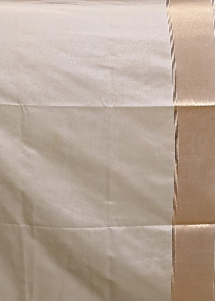 Cream Dupion Silk Saree With Blouse Piece - Image 5
