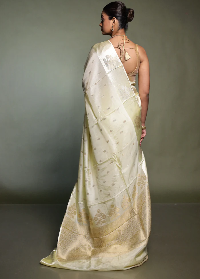 Cream Dupion Silk Saree With Blouse Piece - Image 3