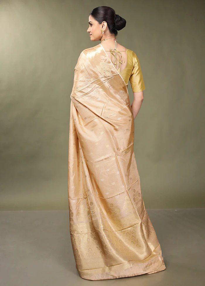 Cream Dupion Silk Saree With Blouse Piece - Image 3