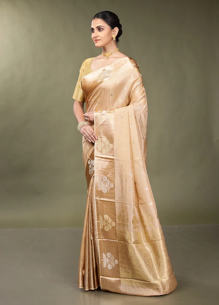 Cream Dupion Silk Saree With Blouse Piece - Image 4