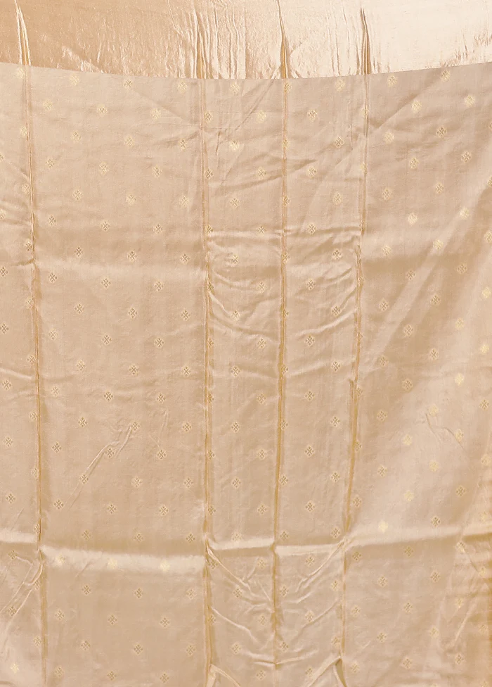 Cream Dupion Silk Saree With Blouse Piece - Image 5