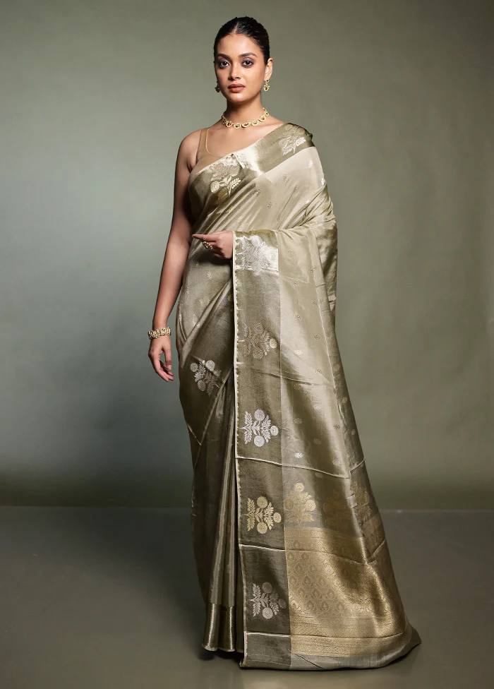 Cream Dupion Silk Saree With Blouse Piece - Image 2