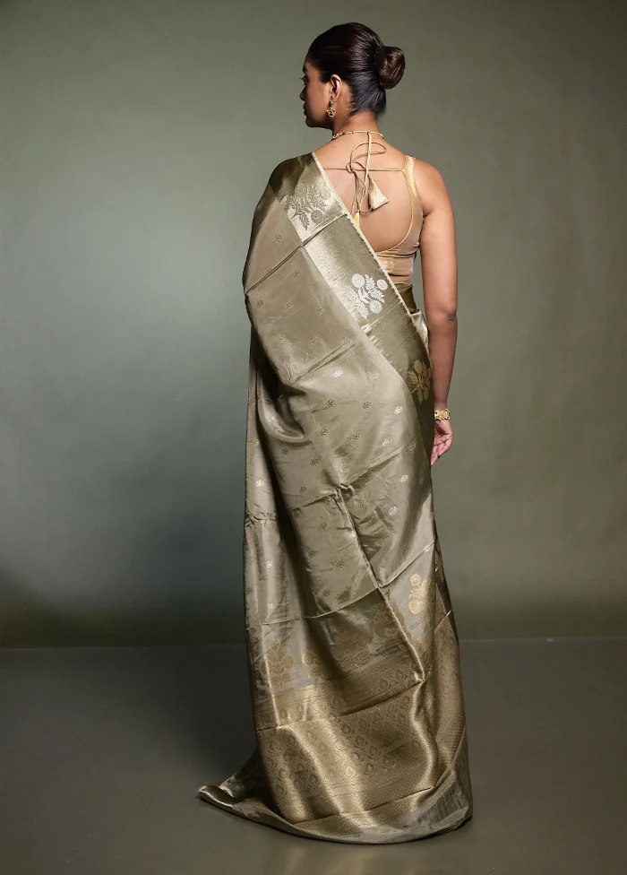 Cream Dupion Silk Saree With Blouse Piece - Image 3