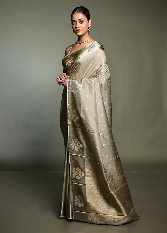 Cream Dupion Silk Saree With Blouse Piece - Image 4