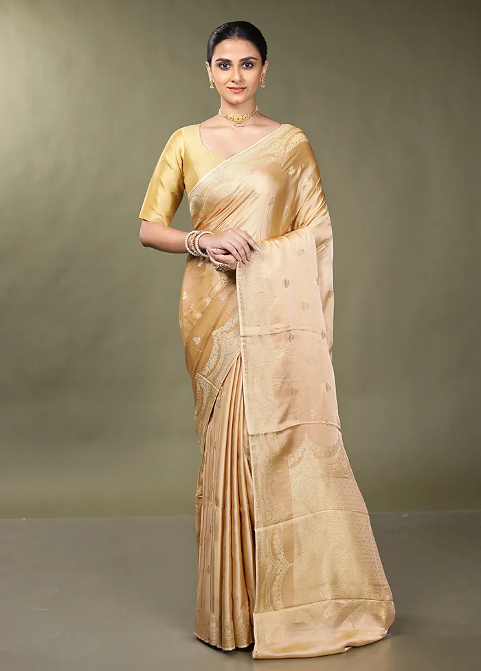 Cream Dupion Silk Saree With Blouse Piece - Image 2
