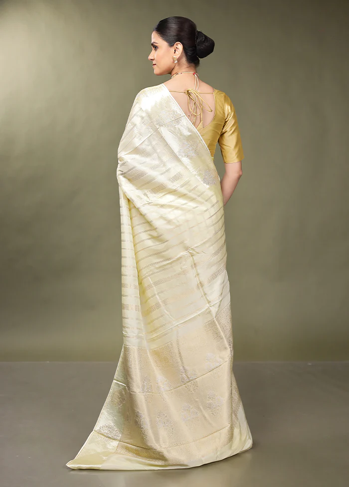 Cream Dupion Silk Saree With Blouse Piece - Image 3