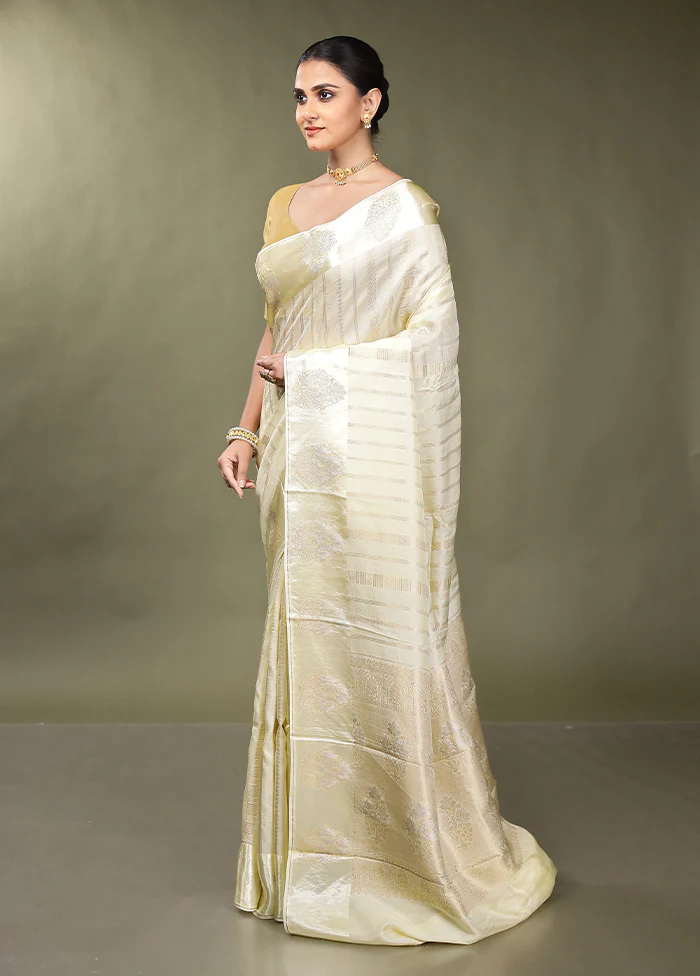 Cream Dupion Silk Saree With Blouse Piece - Image 4