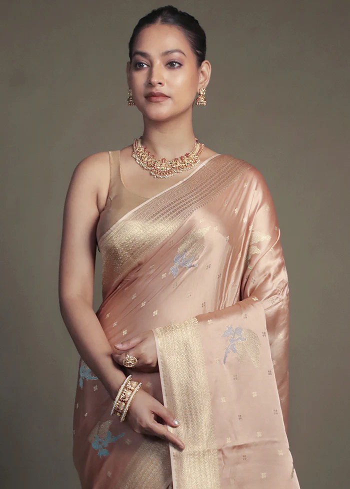 Cream Dupion Silk Saree With Blouse Piece - Image 2