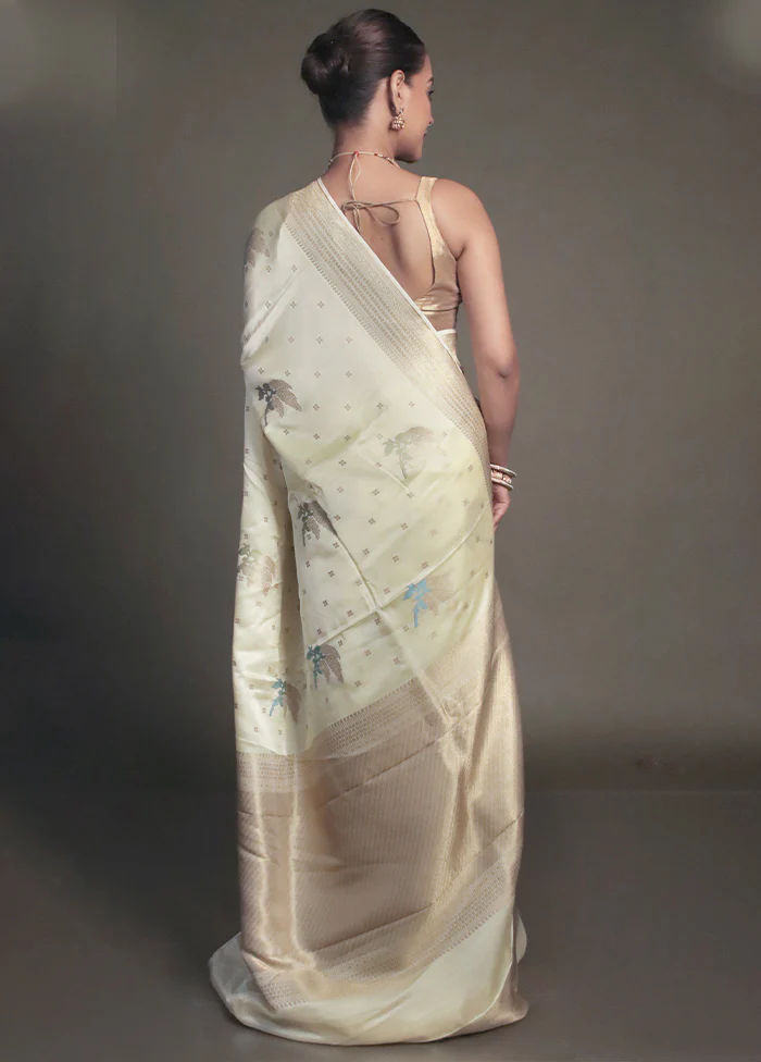 Cream Dupion Silk Saree With Blouse Piece - Image 3