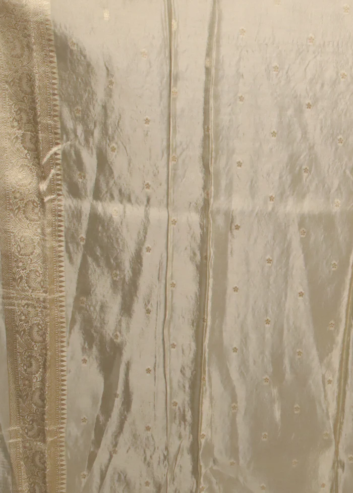 Cream Dupion Silk Saree With Blouse Piece - Image 5