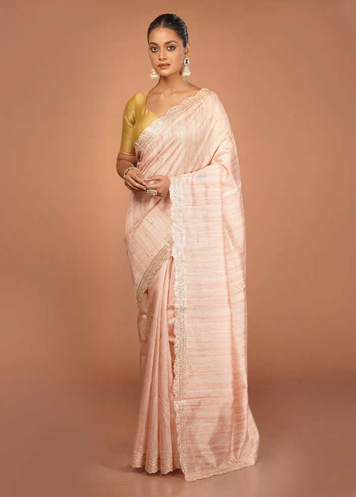 Cream Dupion Silk Saree With Blouse Piece - Image 2