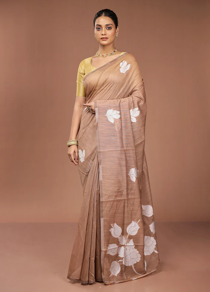 Cream Dupion Silk Saree With Blouse Piece - Image 2