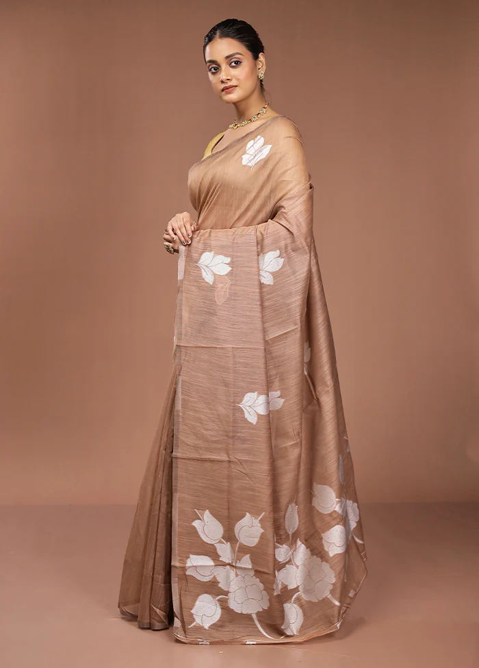 Cream Dupion Silk Saree With Blouse Piece - Image 4