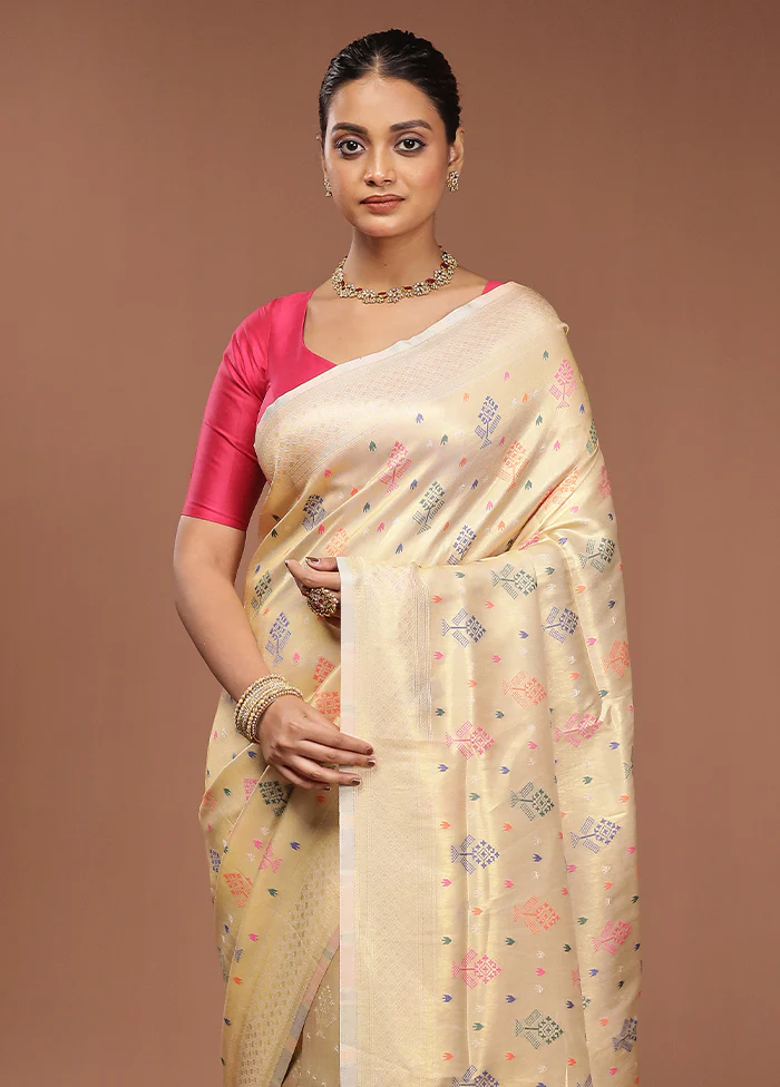 Cream Dupion Silk Saree With Blouse Piece