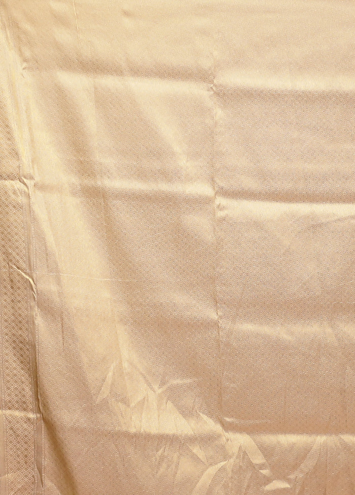 Cream Dupion Silk Saree With Blouse Piece - Image 5