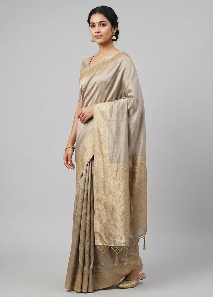 Cream Dupion Silk Saree With Blouse Piece