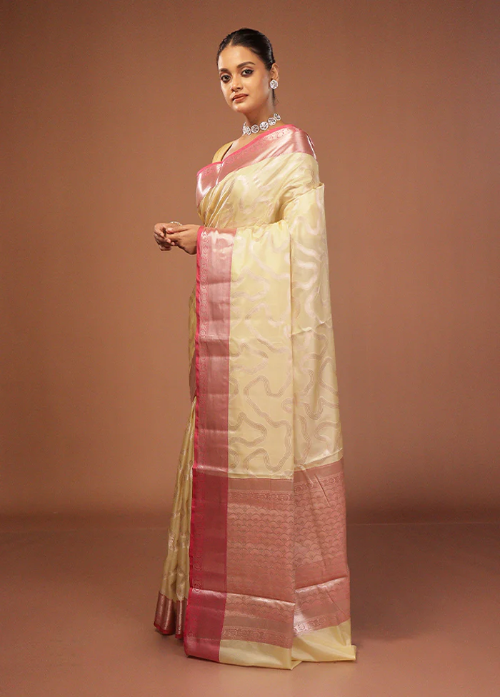 Yellow Dupion Silk Saree With Blouse Piece - Image 4