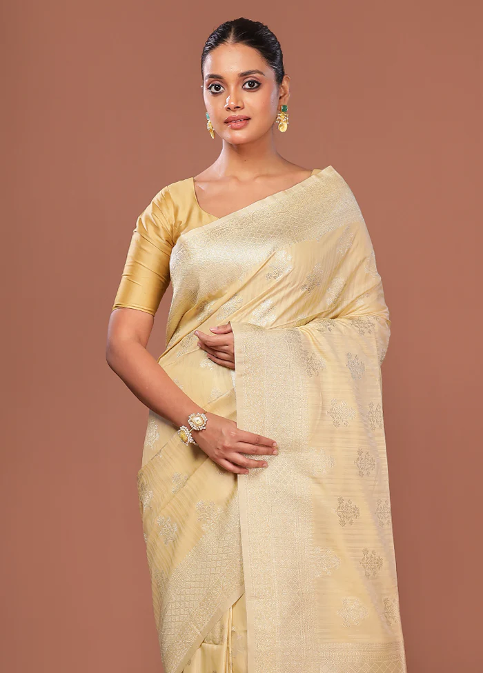 Yellow Dupion Silk Saree With Blouse Piece