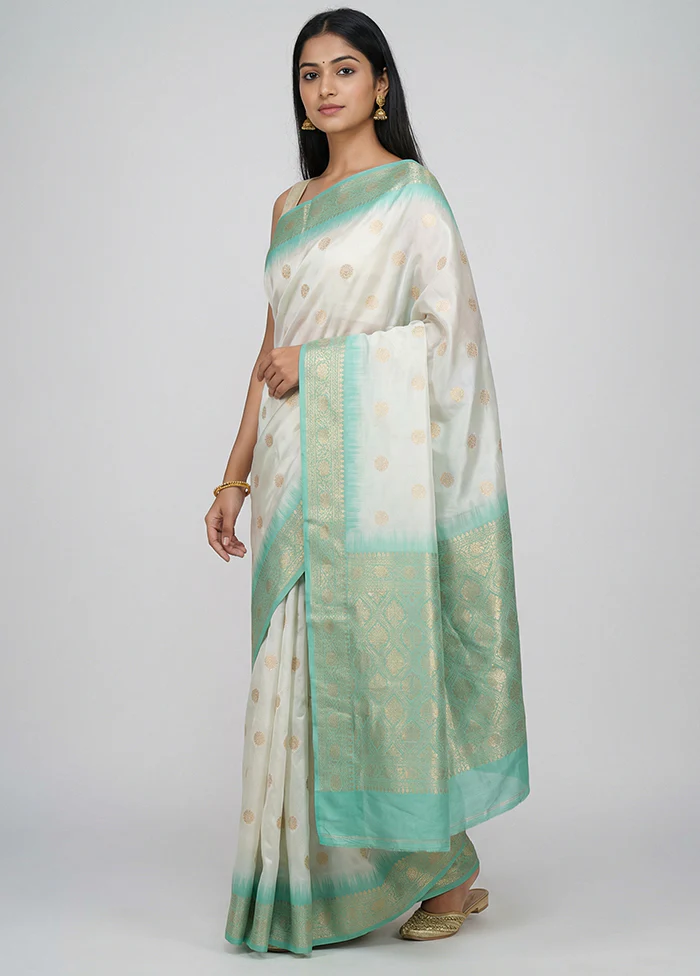 Cream Dupion Silk Saree With Blouse Piece