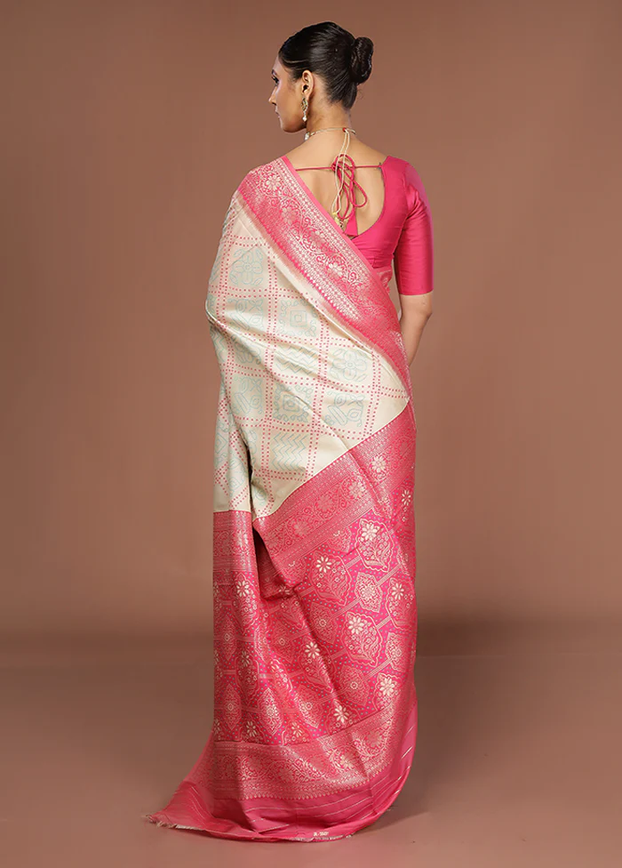 Cream Dupion Silk Saree With Blouse Piece - Image 3