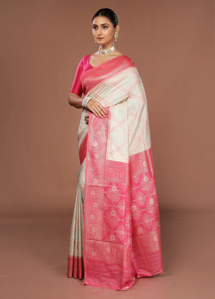 Cream Dupion Silk Saree With Blouse Piece - Image 4