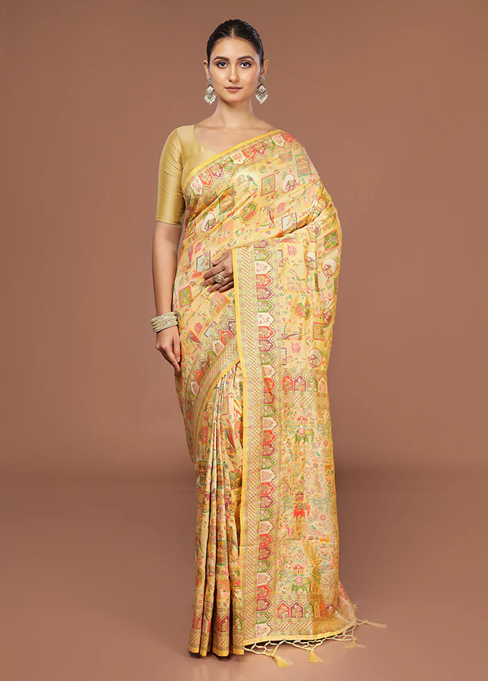 Cream Dupion Silk Saree With Blouse Piece - Image 2