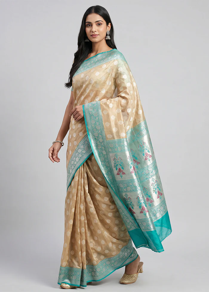 Cream Dupion Silk Saree With Blouse Piece