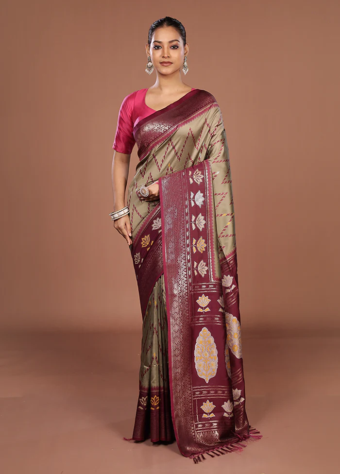 Cream Dupion Silk Saree With Blouse Piece - Image 2