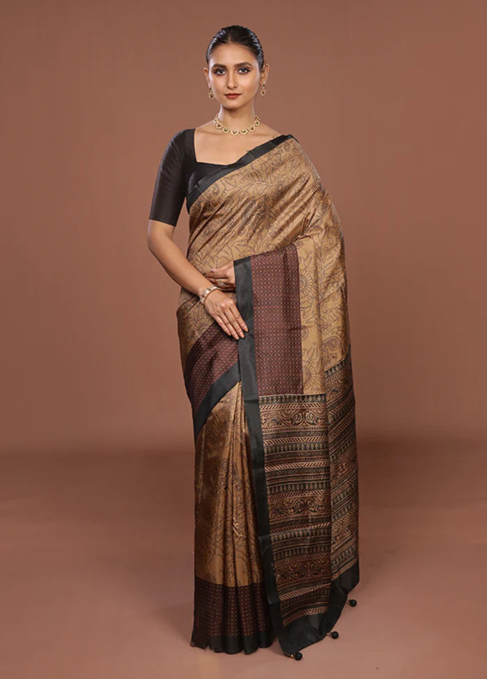 Cream Dupion Silk Saree With Blouse Piece - Image 2