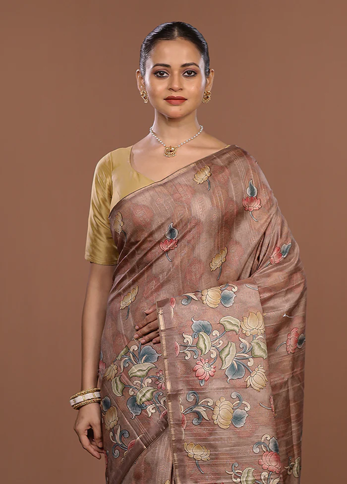 Brown Dupion Silk Saree With Blouse Piece
