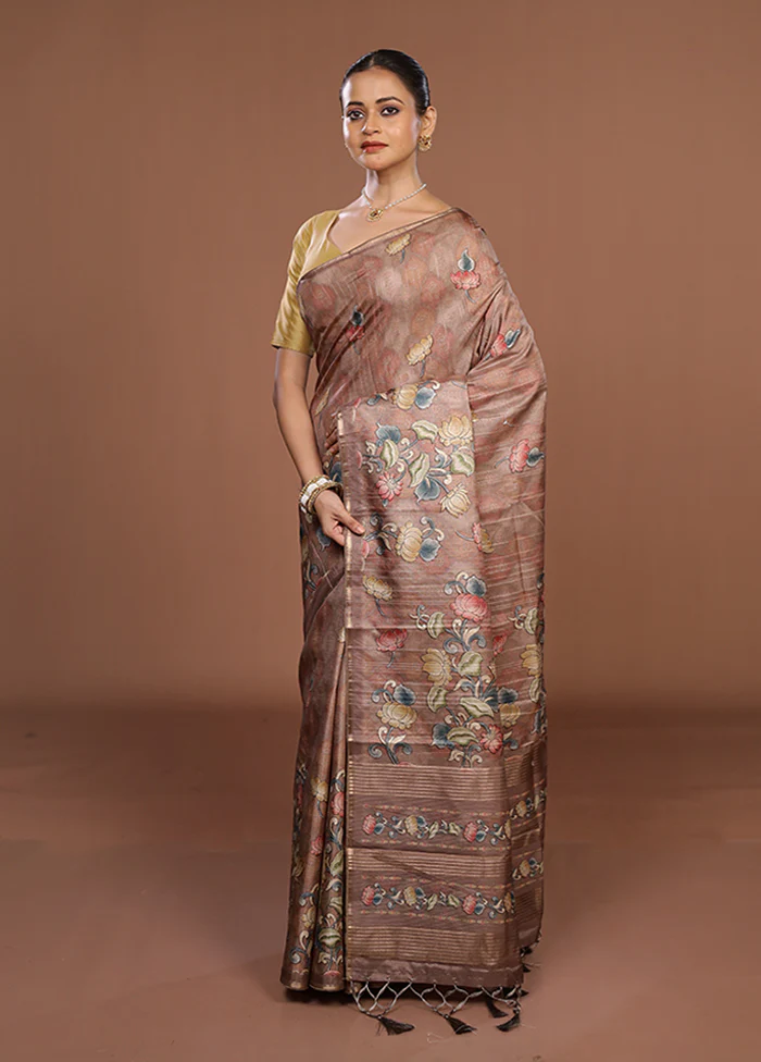 Brown Dupion Silk Saree With Blouse Piece - Image 4