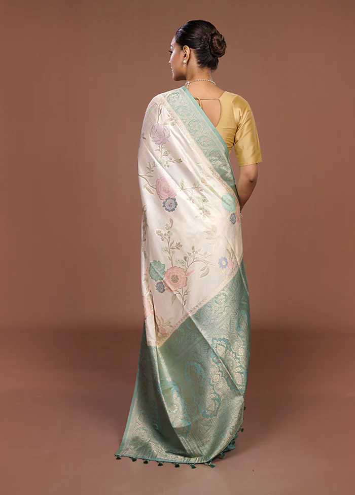 Cream Dupion Silk Saree With Blouse Piece - Image 3