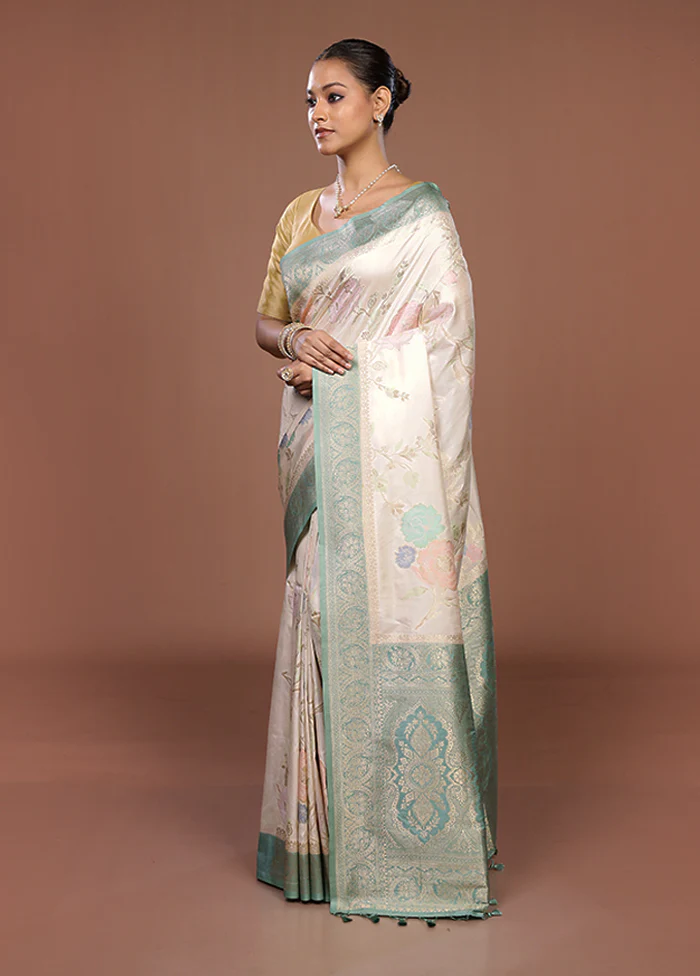 Cream Dupion Silk Saree With Blouse Piece - Image 4