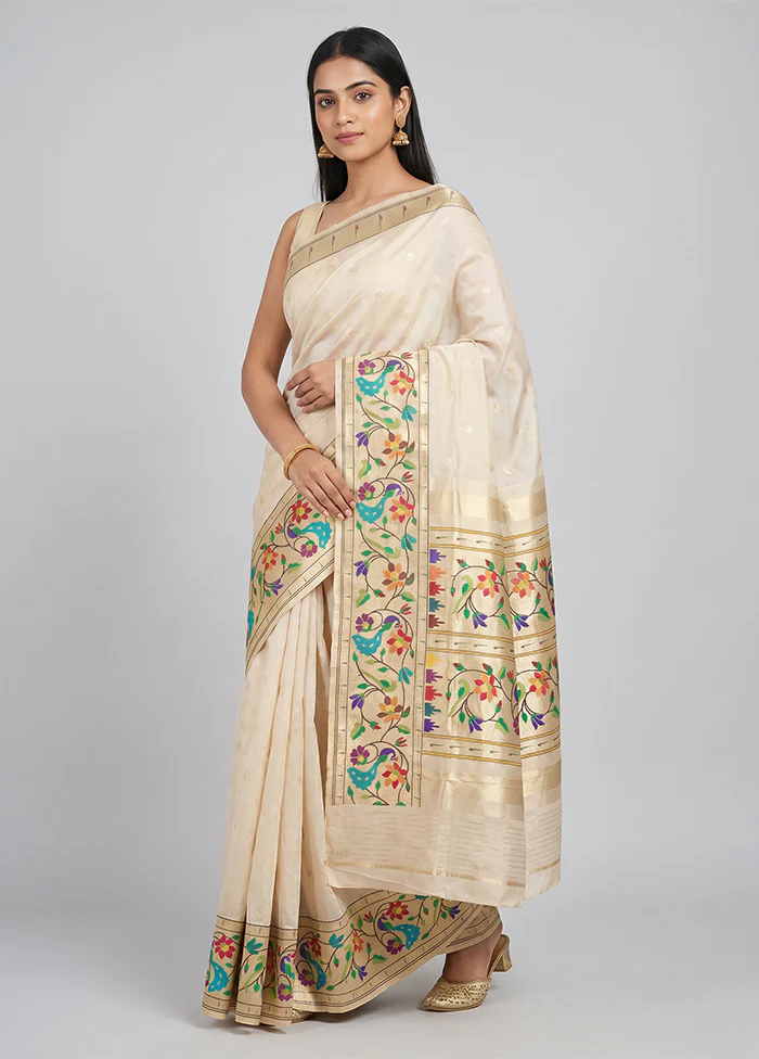 Cream Dupion Silk Saree With Blouse Piece